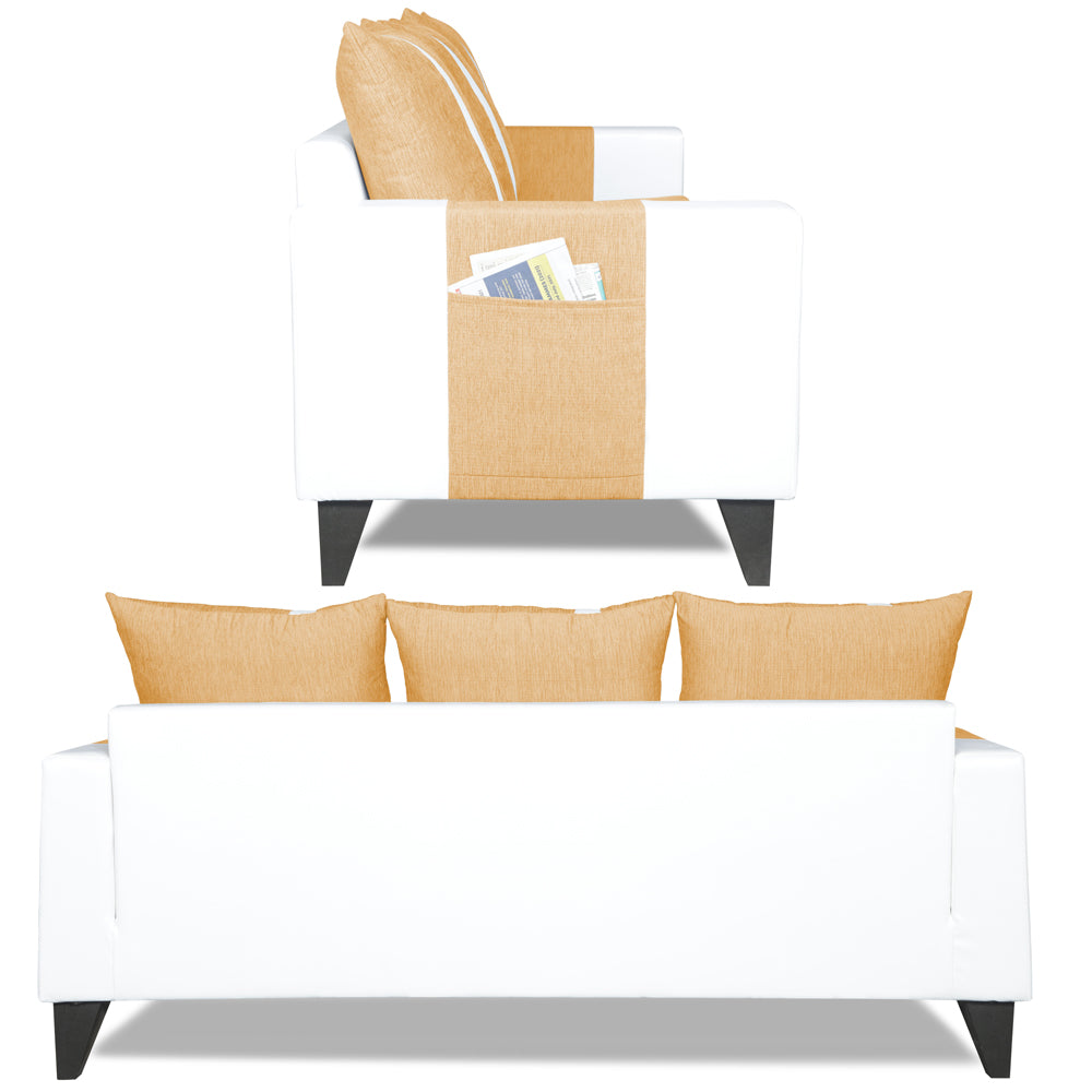 Adorn India Ashley Stripes Leatherette 3-2 Five Seater Sofa Set (Beige & White)