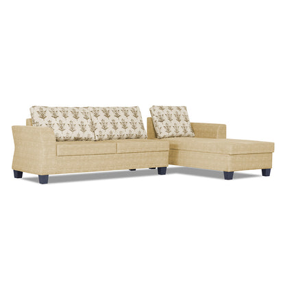 Adorn India Alexia Plus L Shape 5 Seater Sofa Set Leaf (Right Hand Side) (Beige)