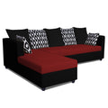 Zink Straight line L Shape 5 Seater Sofa Rhombus Cushion (Left Side Handle)(Red & Black)
