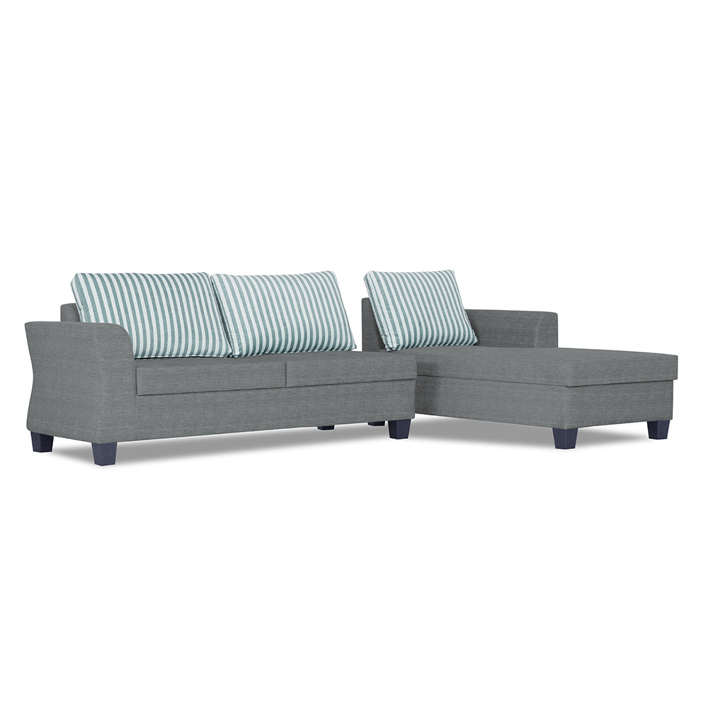 Adorn India Alexia Plus L Shape 5 Seater Sofa Set Stripes (Right Hand Side) (Grey)