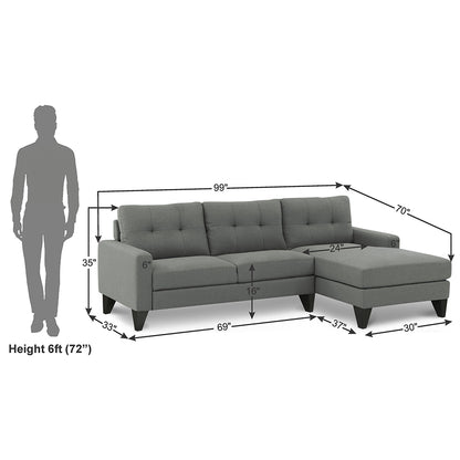 Adorn India Midas L Shape 6 Seater Sofa Set Right Hand Side (Grey)