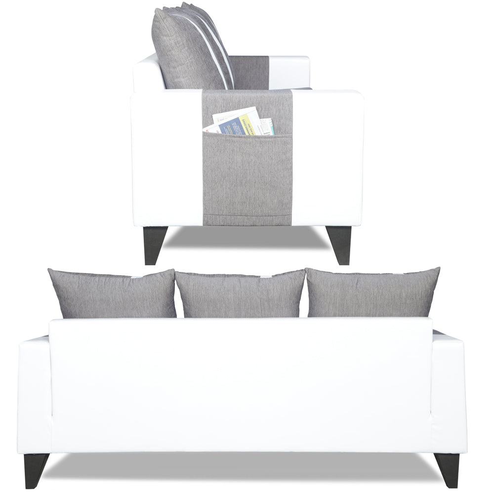 Adorn India Ashley Stripes Leatherette 3-2 Five Seater Sofa Set (Grey & White)