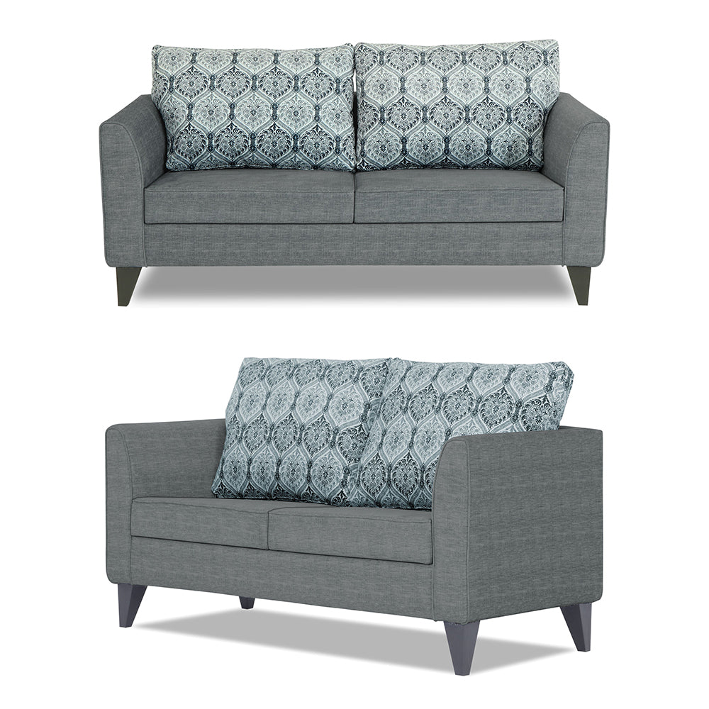 Adorn India Cortina Damask 3+2 5 Seater Sofa Set with Centre Table (Grey) Modern