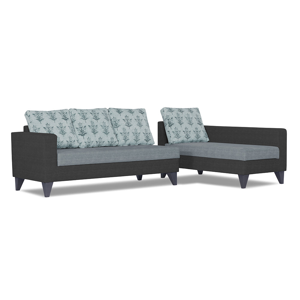 Adorn India Beetle Plus Leaf L Shape 6 Seater Sofa Set (Right Hand Side) (Black & Grey)