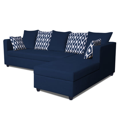 Adorn India Zink Straight line L Shape 6 Seater Sofa Rhombus Cushion(Blue)