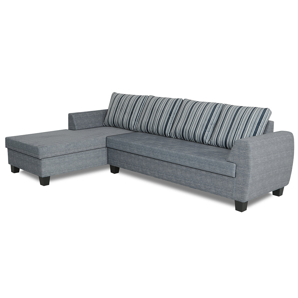 Adorn India Raiden Stripes L Shape 6 Seater Sofa Set with Center Table (Left Hand Side) (Grey)
