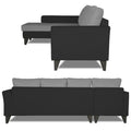 Adorn India Maddox Plain Two Tone L Shape 6 Seater Sofa Set LHS (Grey & Black) (3 Year Warranty)