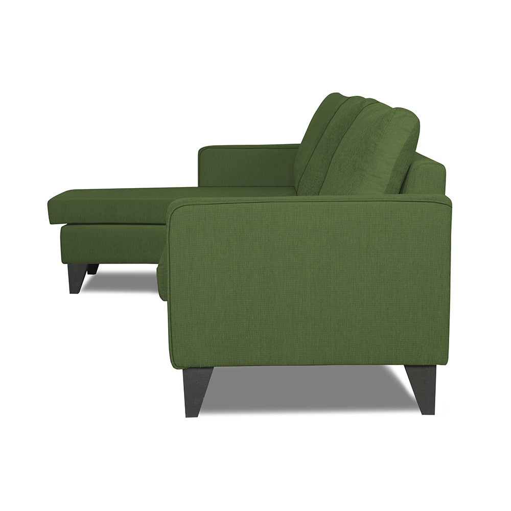 Adorn India Chandler L Shape 4 Seater Sofa Set Plain (Left Hand Side) (Green)