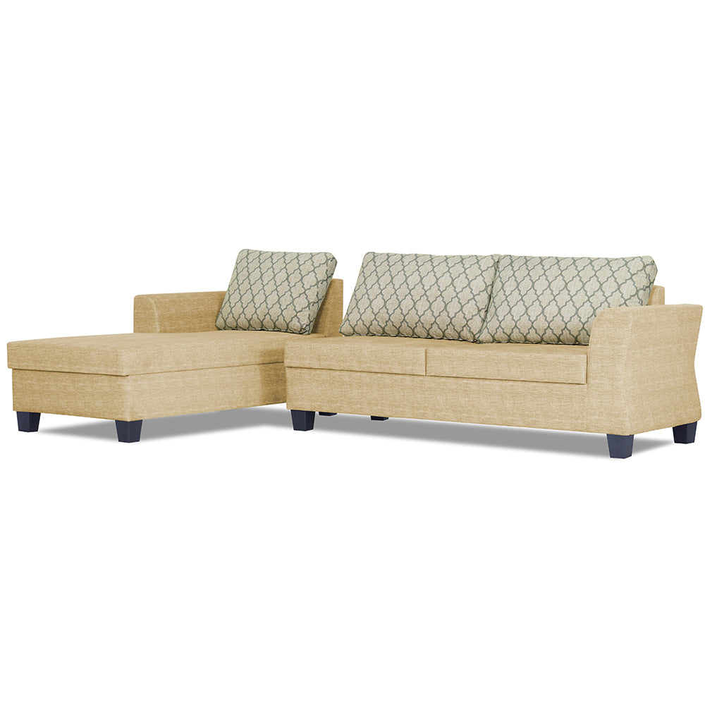 Adorn India Alexia Plus L Shape 5 Seater Sofa Set Blossom (Left Hand Side) (Beige)