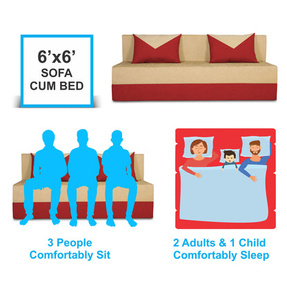 Adorn India Easy Boom 3 Seater Sofa Cum Bed 6 x 6 (Red & Beige)