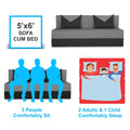 Adorn India Easy Boom 3 Seater Sofa Cum Bed 5 X 6 (Grey & Black) (1 Year Warranty)