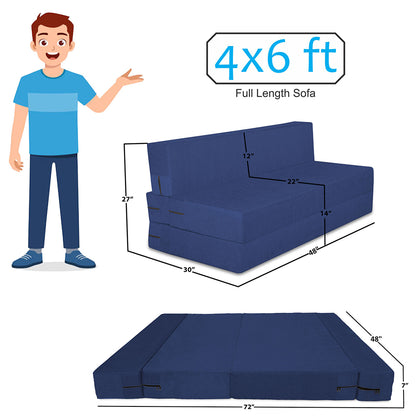 Adorn India Easy 2 Seater Sofa Cum Bed (Rhombus Pattern) Chennile Fabric - Washable Cover - Including 2 Cushion - Size 4' x 6' Ft (Blue Color) Perfect for Home & Office for Guests