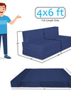 Adorn India Easy 2 Seater Sofa Cum Bed (Rhombus Pattern) Chennile Fabric - Washable Cover - Including 2 Cushion - Size 4' x 6' Ft (Blue Color) Perfect for Home & Office for Guests