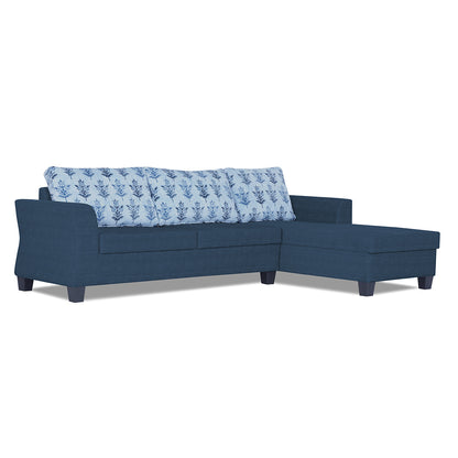 Adorn India Alexia Plus L Shape 5 Seater Sofa Set Leaf (Right Hand Side) (Blue)