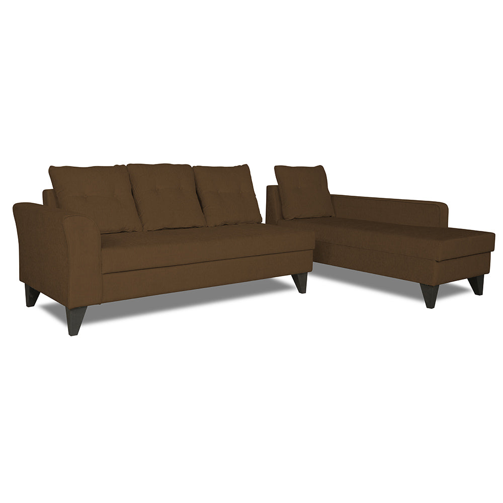 Adorn India Maddox Tufted L Shape 6 Seater Sofa Set (Right Hand Side) (Brown)