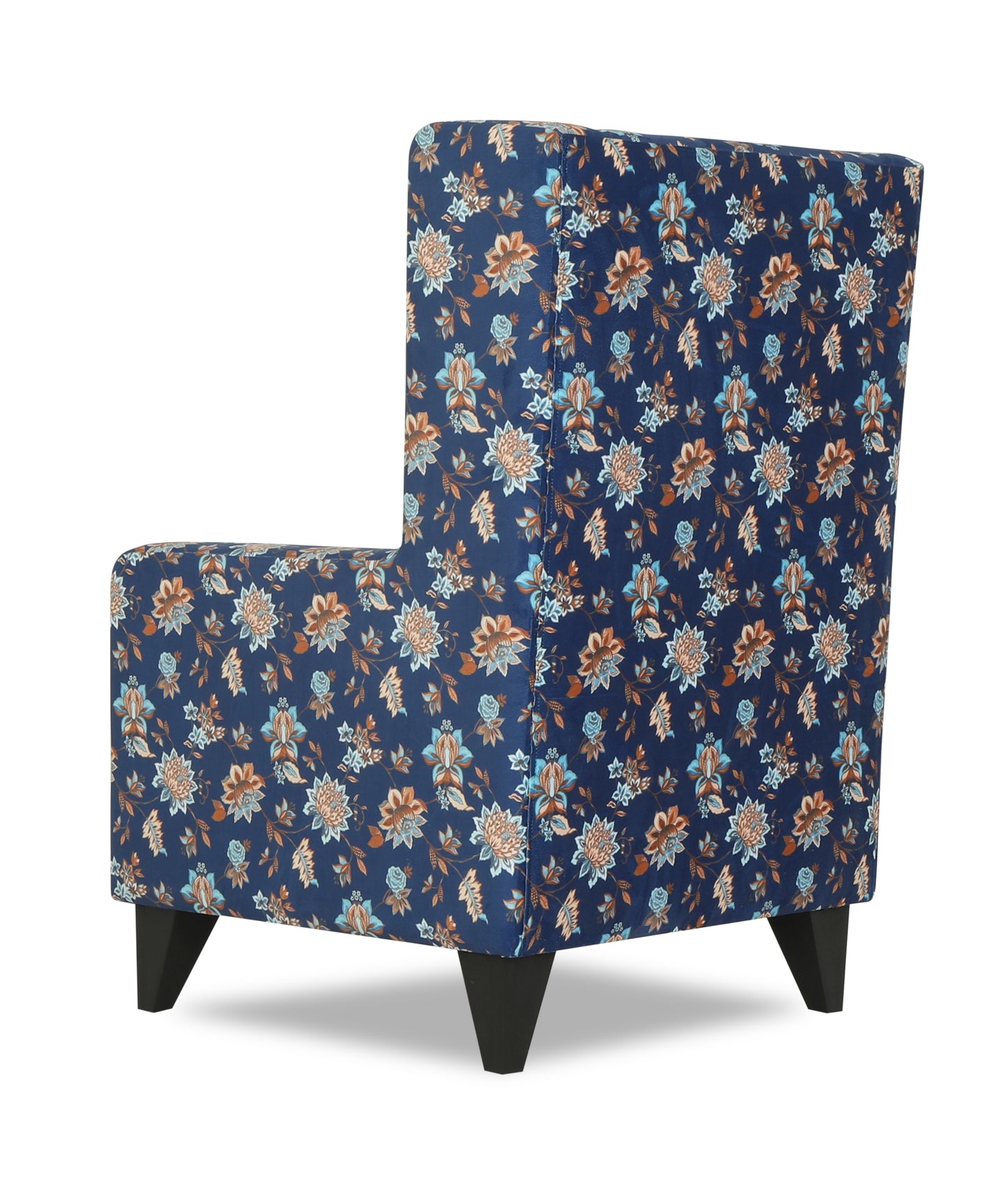 Adorn India Christopher 1 Seater Wing Chair Floral Print with Puffy (Blue)