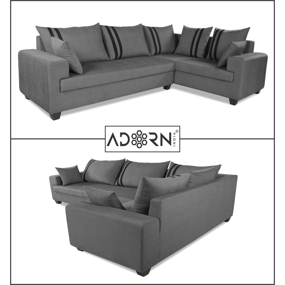 Adorn India Winston L Shape 6 Seater Sofa Set (Right Side) (Grey)