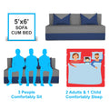 Adorn India Foam Easy Boom 3 Seater Sofa Cum Bed 5 X 6 (Blue & Grey) (1 Year Warranty)