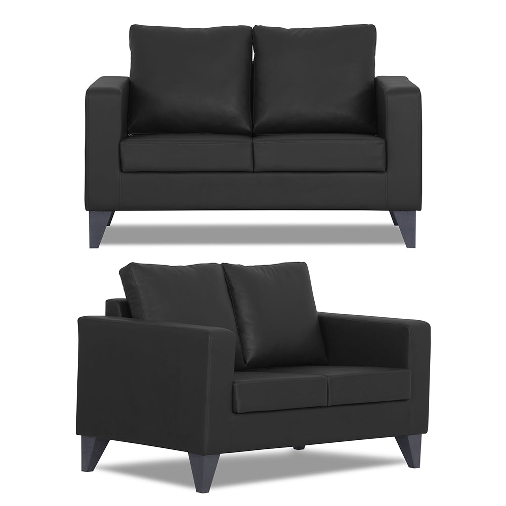 Adorn India Straight line Plus Leatherette 3+2 5 Seater Sofa Set (Black)