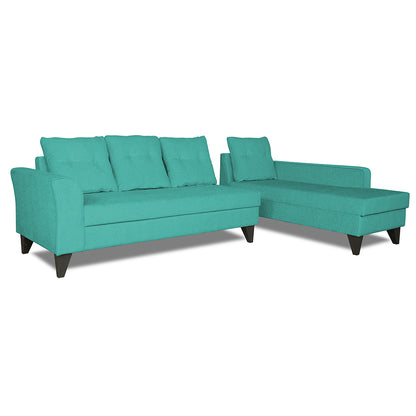 Adorn India Maddox Tufted L Shape 6 Seater Sofa Set (Right Hand Side) (Aqua Blue)