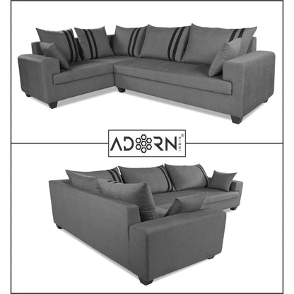 Adorn India Winston L Shape 6 Seater Sofa Set (Left Side) (Grey)