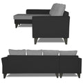 Adorn India Maddox Plain Two Tone L Shape 6 Seater Sofa Set LHS (Grey & Black) (3 Year Warranty)