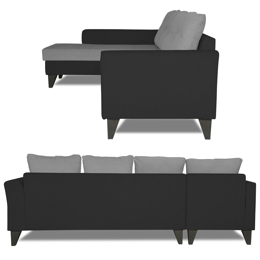 Adorn India Maddox L Shape 6 Seater Sofa Set Tufted Two Tone (Left Hand Side) (Grey & Black)