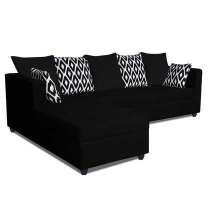 Adorn India Zink Straight line L Shape 6 Seater Sofa Rhombus Cushion (Left Side Handle)(Black)