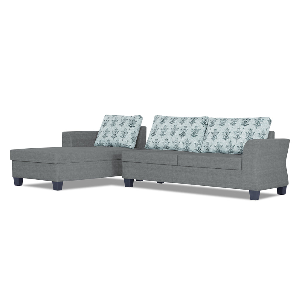 Adorn India Alexia Plus L Shape 5 Seater Sofa Set Leaf (Left Hand Side) (Grey)