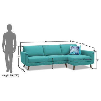 Adorn India Damian L Shape 6 Seater Sofa Set Right Hand Side (Aqua Blue)