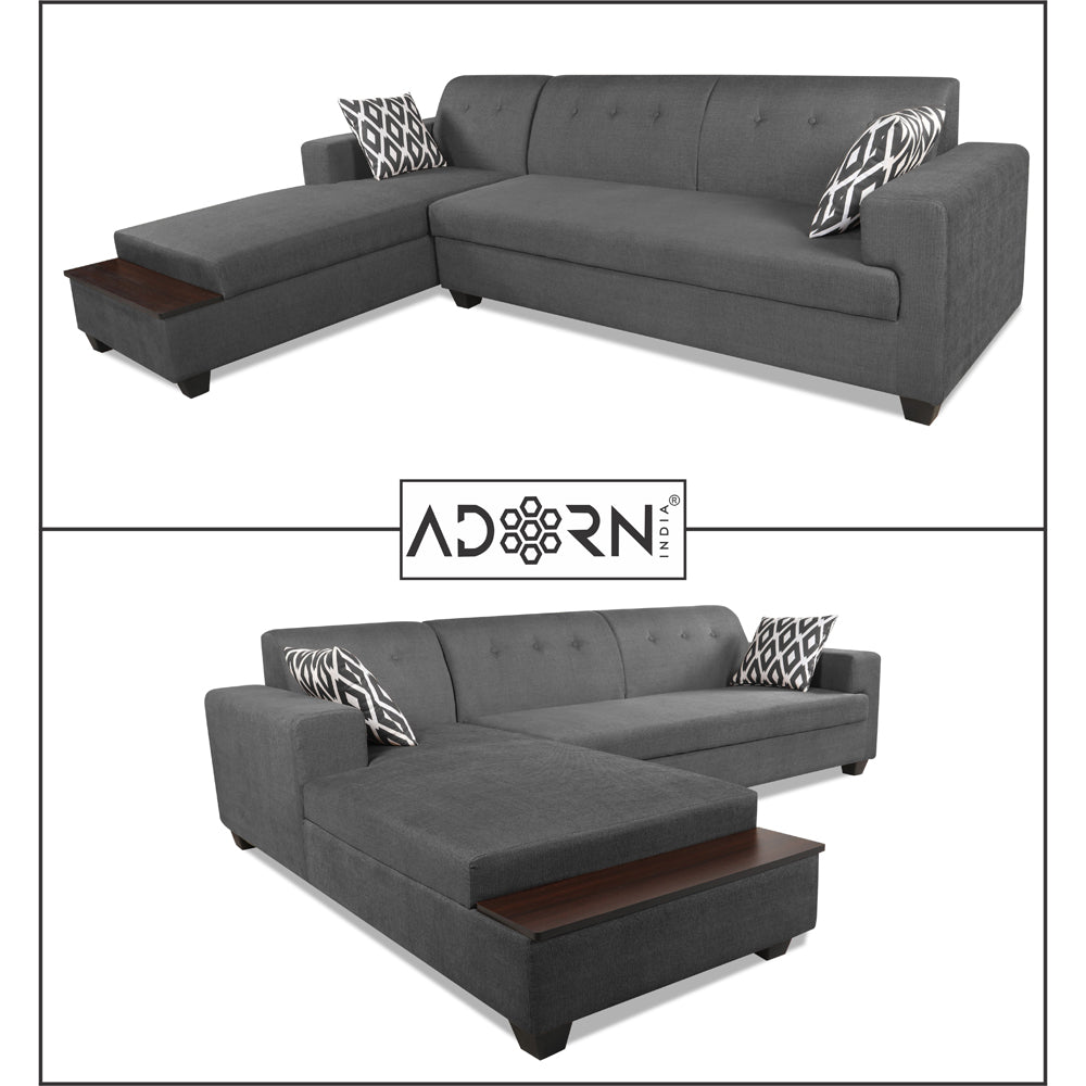 Adorn India Blazer L Shape 6 Seater Sofa Set (Left Side) (Grey)