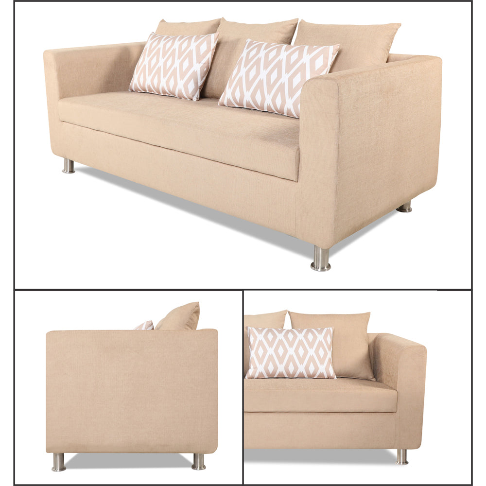 Adorn India Poland 3 Seater Sofa (Beige)