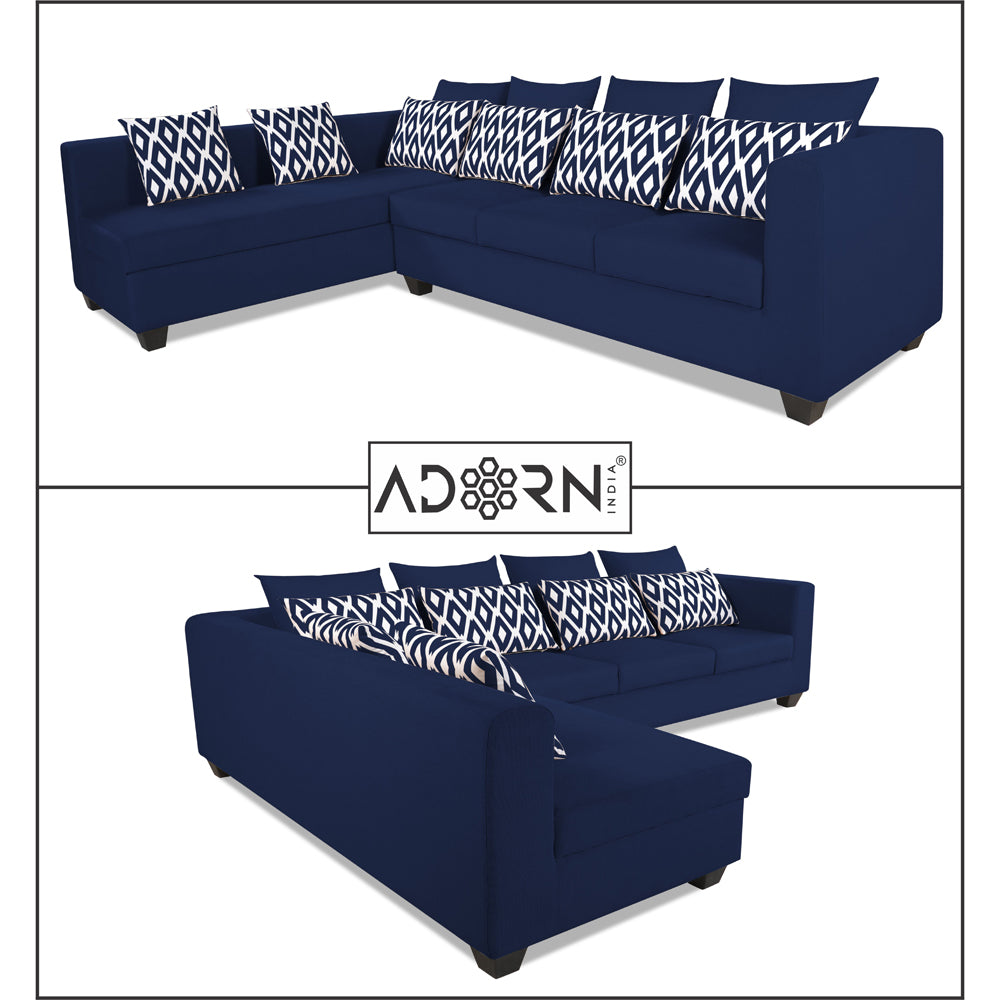 Adorn India Poland L Shape 6 Seater Sofa Set (Left Side) (Blue)