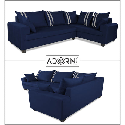 Adorn India Winston L Shape 5 Seater Sofa Set (Left Side) (Blue)