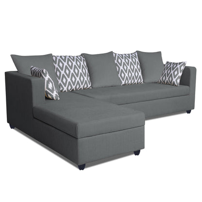Adorn India Zink Straight line L Shape 6 Seater Sofa Rhombus Cushion (Left Side Handle)(Grey)
