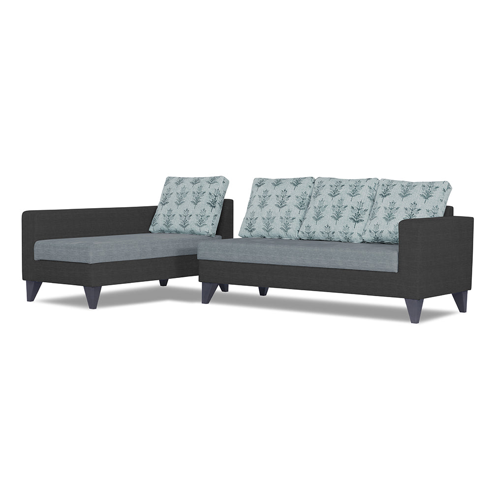 Adorn India Beetle Plus Leaf L Shape 6 Seater Sofa Set (Left Hand Side) (Black & Grey)
