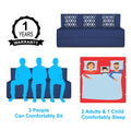Adorn India Easy 3 Seater Sofa Cum Bed (Rhombus Pattern) Chennile Fabric - Washable Cover - Including 3 Cushion - Size 5' x 6' Ft (Blue Color) Perfect for Home & Office for Guests
