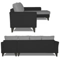 Adorn India Maddox Plain Two Tone L Shape 6 Seater Sofa Set RHS (Grey & Black) (3 Year Warranty)