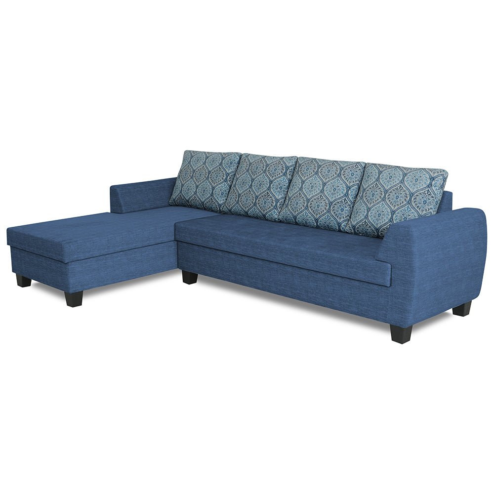 Adorn India Raiden Damask L Shape 6 Seater Sofa Set with Center Table (Left Hand Side) (Blue)