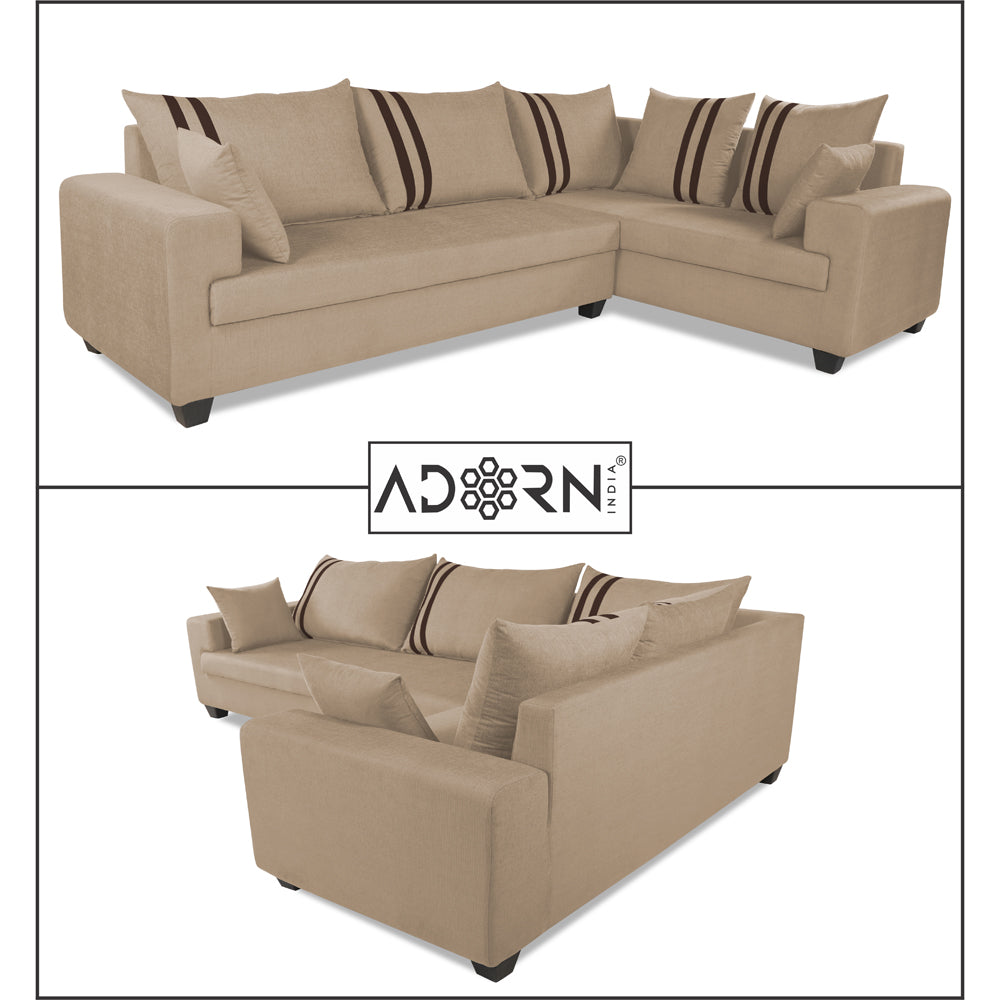 Adorn India Winston L Shape 6 Seater Sofa Set (Right Side) (Beige)