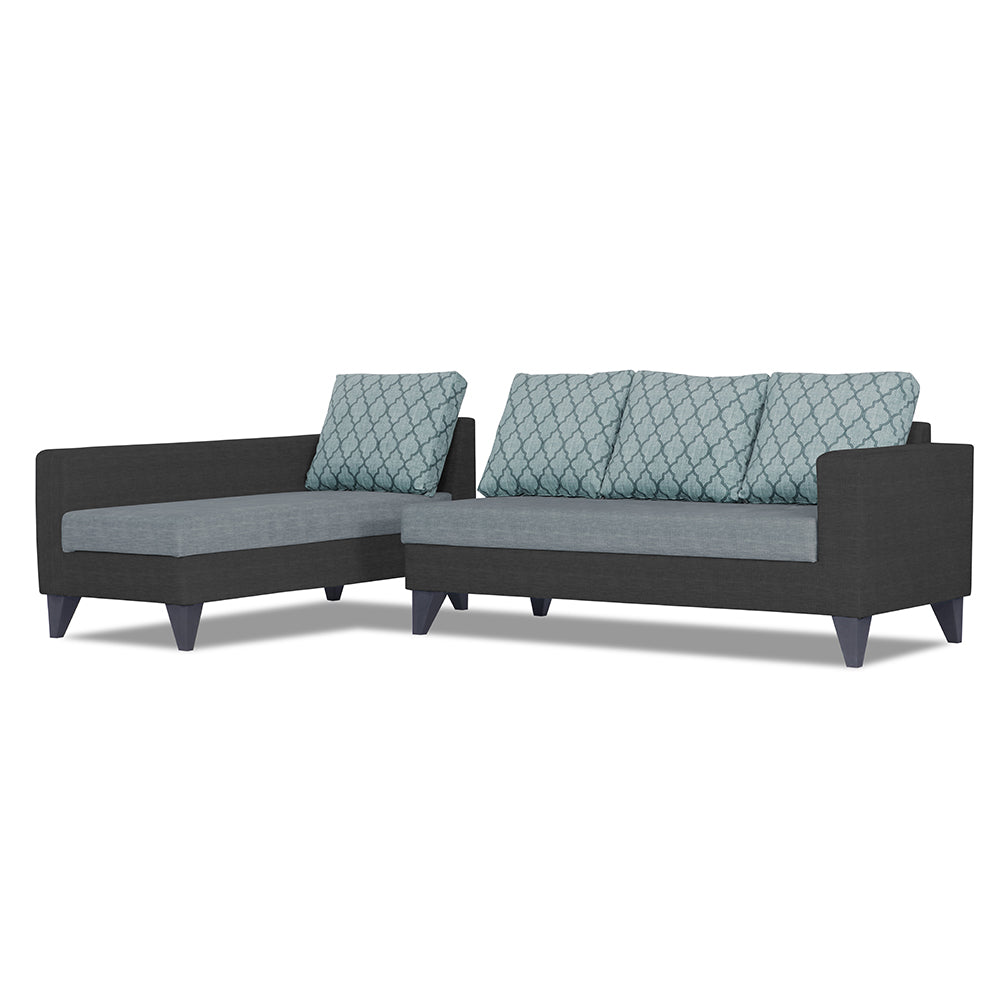 Adorn India Beetle Plus Blossom L Shape 6 Seater Sofa Set (Left Hand Side) (Black & Grey)