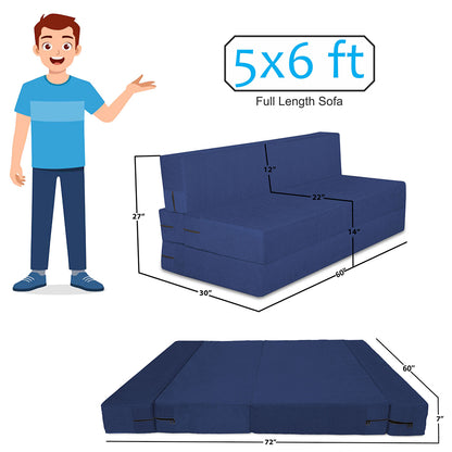 Adorn India Easy Alyn Plus Stripes 3 Seater Sofa Cum Bed (5x6) (Blue)