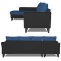 Adorn India Maddox Plain Two Tone L Shape 6 Seater Sofa Set LHS (Blue & Black) (3 Year Warranty)