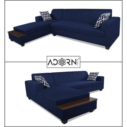 Adorn India Blazer L Shape 6 Seater Sofa Set (Left Side) (Blue)