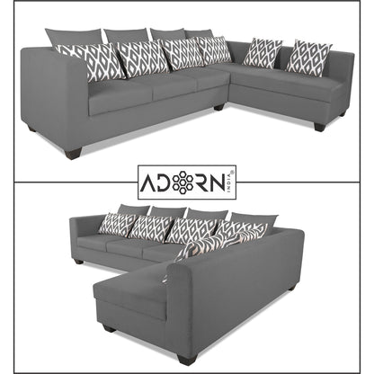 Adorn India Poland L Shape 6 Seater Sofa Set (Right Side) (Grey)