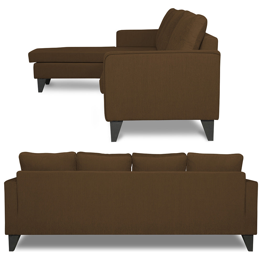 Adorn India Chandler Plain L Shape 5 Seater Sofa Set LHS (Brown) (3 Year Warranty)