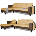 Adorn India Ashley L Shape 6 Seater Sofa Set Leatherette Fabric Plain (Left Hand Side) (Brown & Beige) (3 Year Warranty)