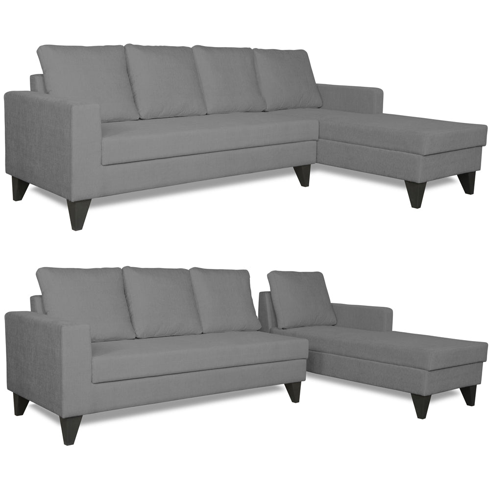 Adorn India Hallton L Shape 5 Seater Sofa Set Plain (Right Hand Side) (Grey)