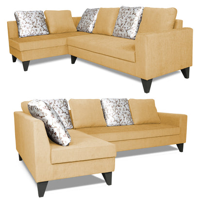 Adorn India Bryson L Shape 6 Seater Sofa Set Digitel Print (Left Hand Side) (Beige)