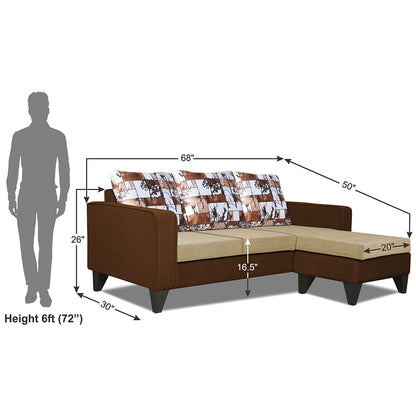 Adorn India Hallton L Shape 4 Seater Sofa Set Digital Print (Brown & Beige)